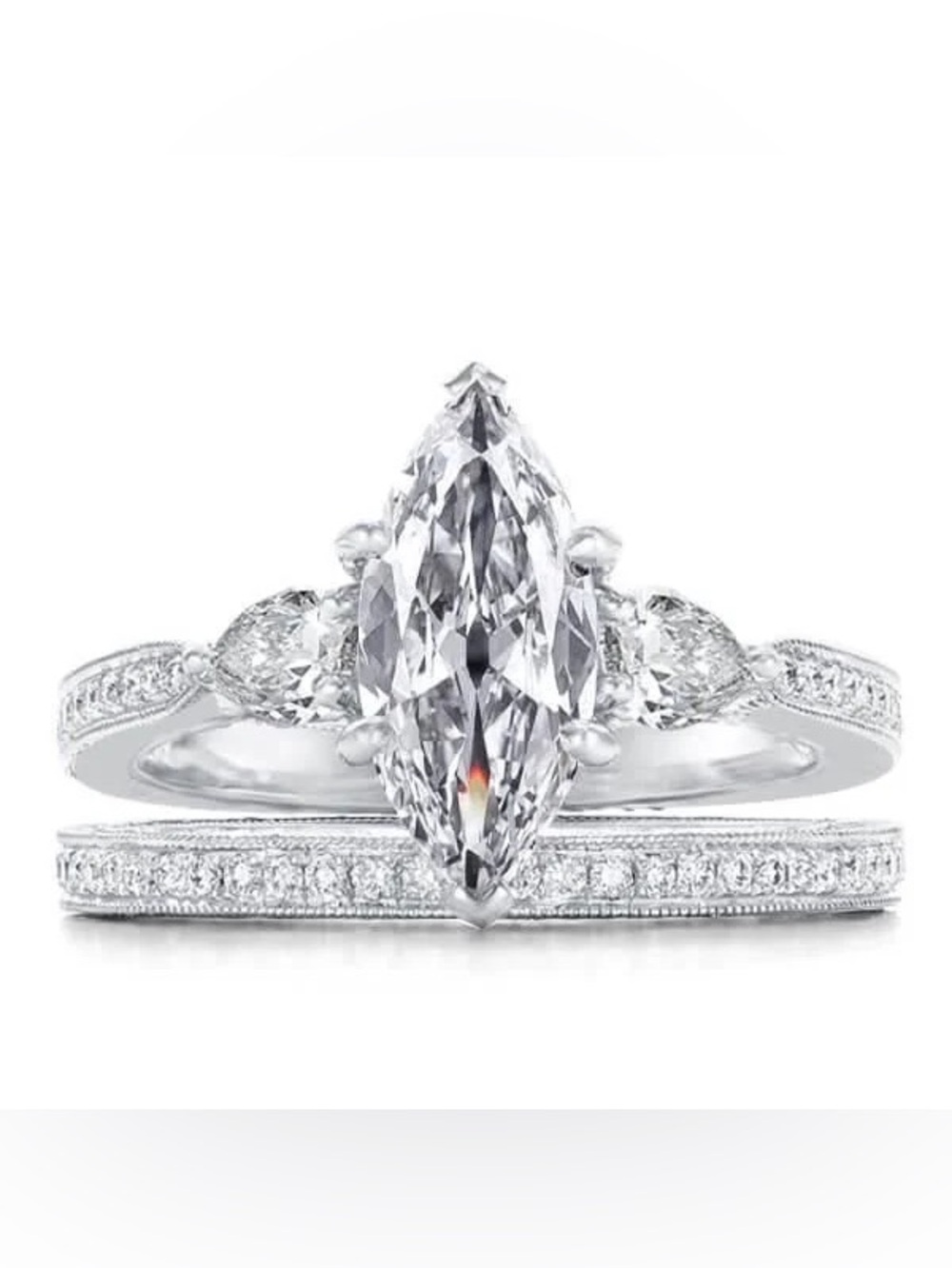 Italo Three Stone Milgrain Created White Sapphire Bridal Set
